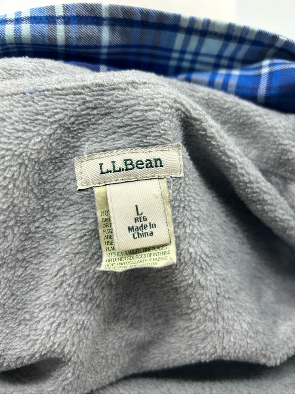 Women’s LL Bean blue white plaid fleece lined cotton flannel shirt jacket Large - Picture 5 of 7